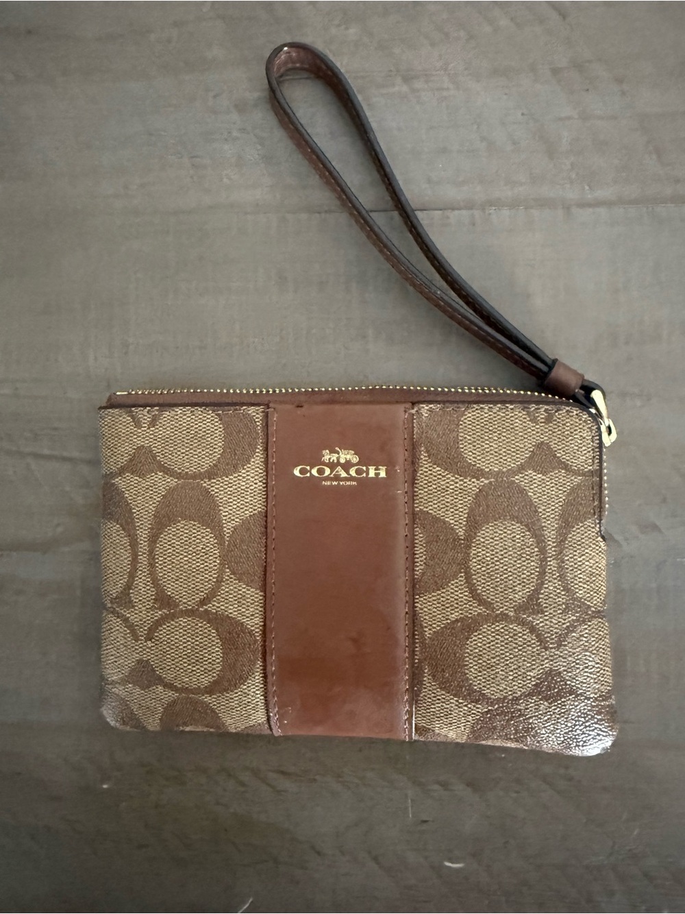 Coach Signature C Khaki Brown Zip Clutch Wristlet